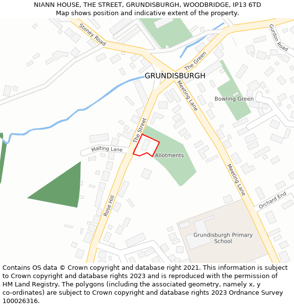 NIANN HOUSE, THE STREET, GRUNDISBURGH, WOODBRIDGE, IP13 6TD: Location map and indicative extent of plot