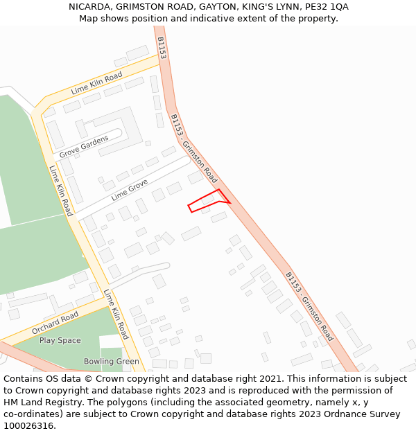 NICARDA, GRIMSTON ROAD, GAYTON, KING'S LYNN, PE32 1QA: Location map and indicative extent of plot