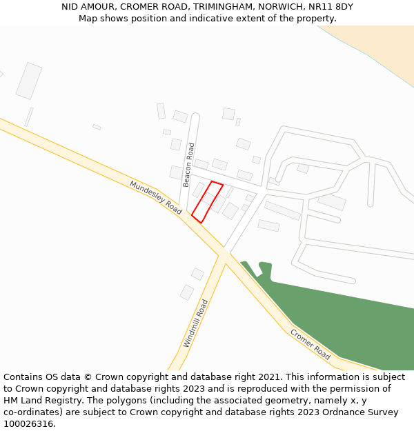 NID AMOUR, CROMER ROAD, TRIMINGHAM, NORWICH, NR11 8DY: Location map and indicative extent of plot