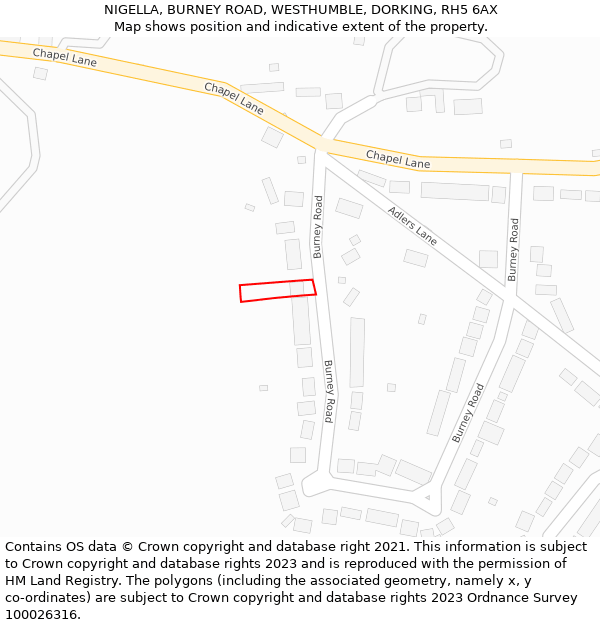 NIGELLA, BURNEY ROAD, WESTHUMBLE, DORKING, RH5 6AX: Location map and indicative extent of plot