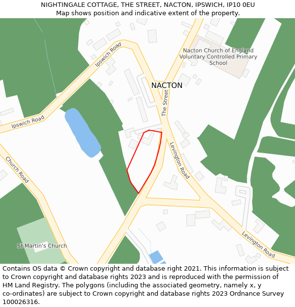 NIGHTINGALE COTTAGE, THE STREET, NACTON, IPSWICH, IP10 0EU: Location map and indicative extent of plot