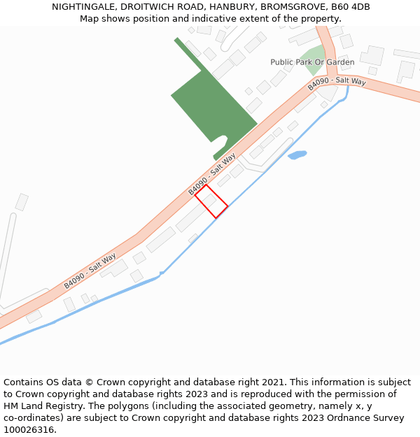 NIGHTINGALE, DROITWICH ROAD, HANBURY, BROMSGROVE, B60 4DB: Location map and indicative extent of plot