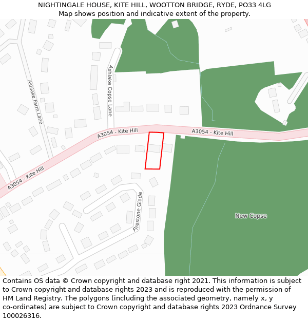 NIGHTINGALE HOUSE, KITE HILL, WOOTTON BRIDGE, RYDE, PO33 4LG: Location map and indicative extent of plot