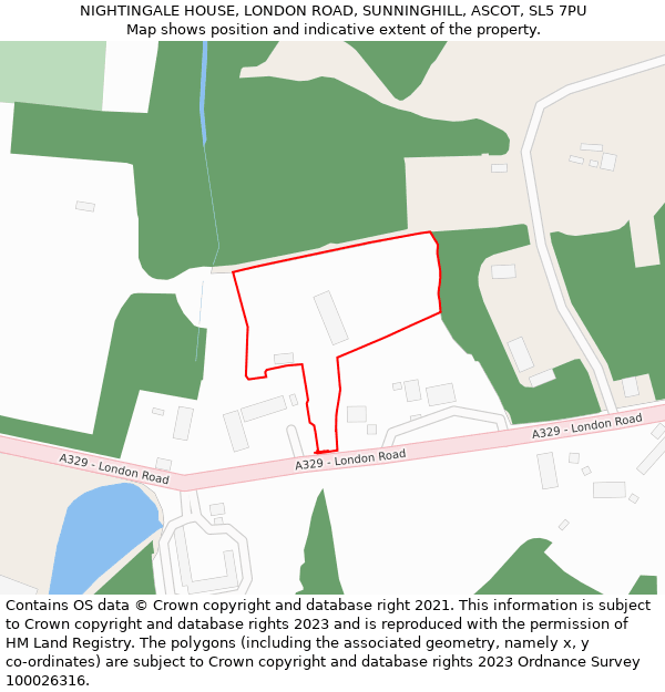 NIGHTINGALE HOUSE, LONDON ROAD, SUNNINGHILL, ASCOT, SL5 7PU: Location map and indicative extent of plot