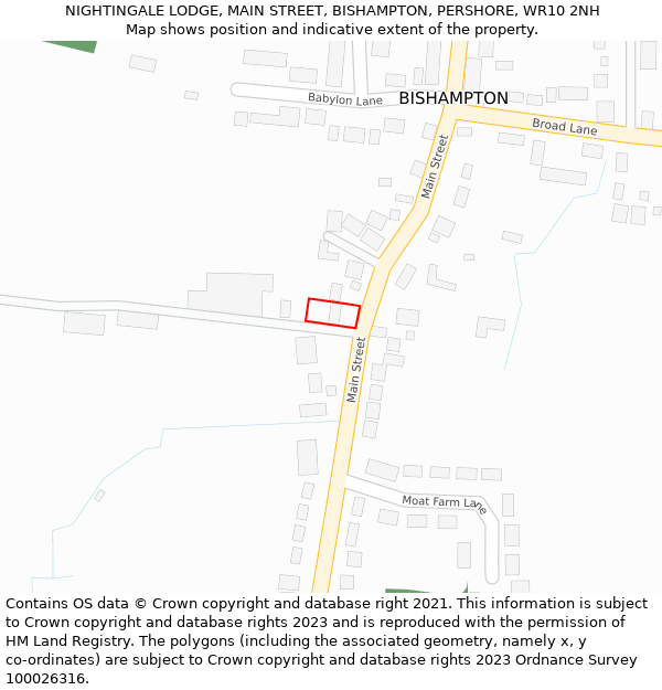 NIGHTINGALE LODGE, MAIN STREET, BISHAMPTON, PERSHORE, WR10 2NH: Location map and indicative extent of plot