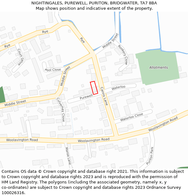 NIGHTINGALES, PUREWELL, PURITON, BRIDGWATER, TA7 8BA: Location map and indicative extent of plot