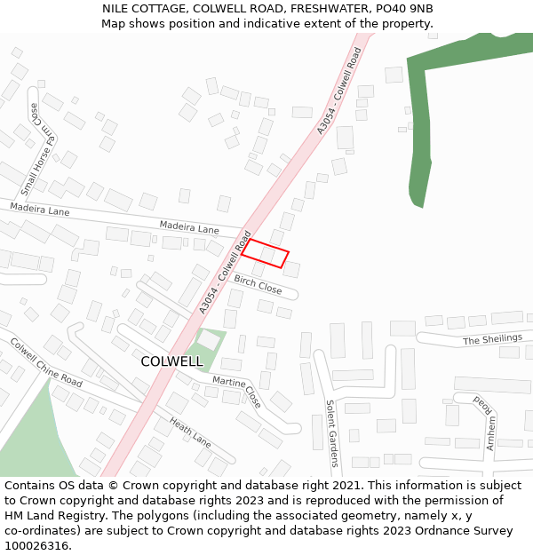NILE COTTAGE, COLWELL ROAD, FRESHWATER, PO40 9NB: Location map and indicative extent of plot