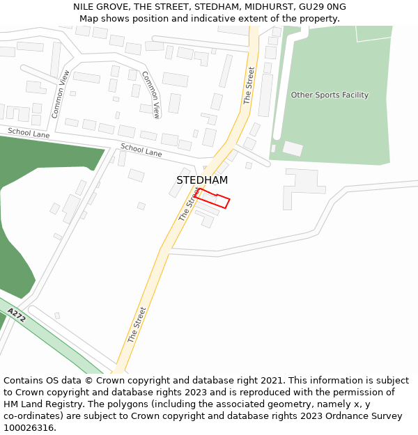 NILE GROVE, THE STREET, STEDHAM, MIDHURST, GU29 0NG: Location map and indicative extent of plot