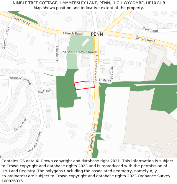 NIMBLE TREE COTTAGE, HAMMERSLEY LANE, PENN, HIGH WYCOMBE, HP10 8HB: Location map and indicative extent of plot