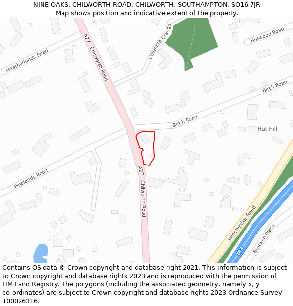 NINE OAKS, CHILWORTH ROAD, CHILWORTH, SOUTHAMPTON, SO16 7JR: Location map and indicative extent of plot