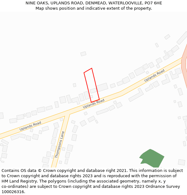 NINE OAKS, UPLANDS ROAD, DENMEAD, WATERLOOVILLE, PO7 6HE: Location map and indicative extent of plot