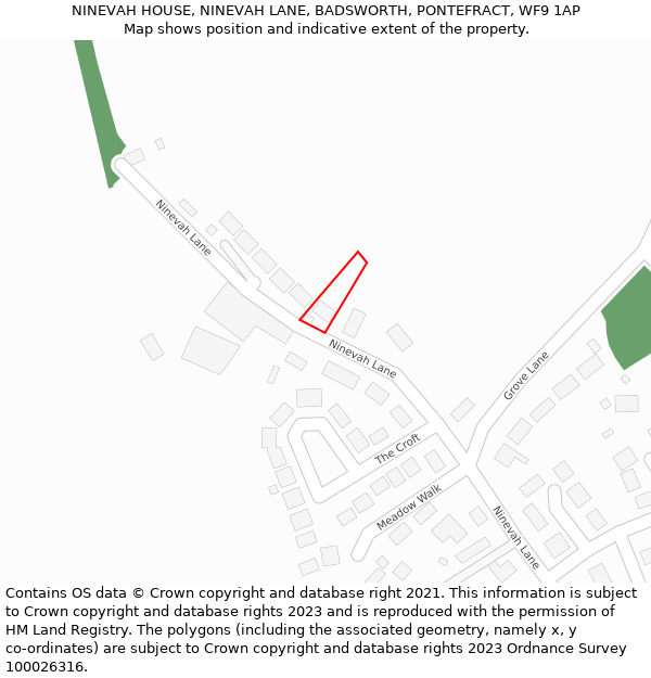 NINEVAH HOUSE, NINEVAH LANE, BADSWORTH, PONTEFRACT, WF9 1AP: Location map and indicative extent of plot