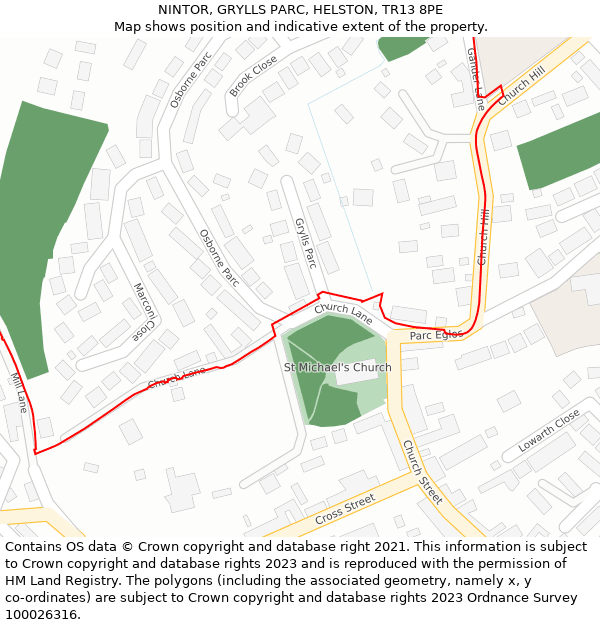 NINTOR, GRYLLS PARC, HELSTON, TR13 8PE: Location map and indicative extent of plot
