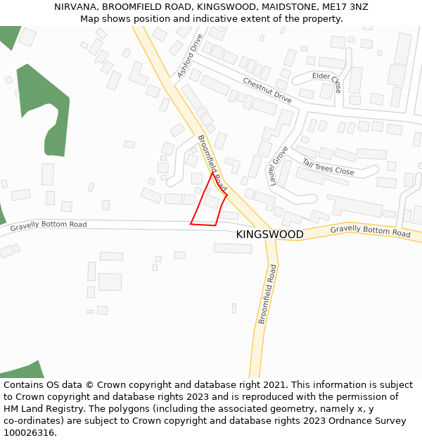 NIRVANA, BROOMFIELD ROAD, KINGSWOOD, MAIDSTONE, ME17 3NZ: Location map and indicative extent of plot