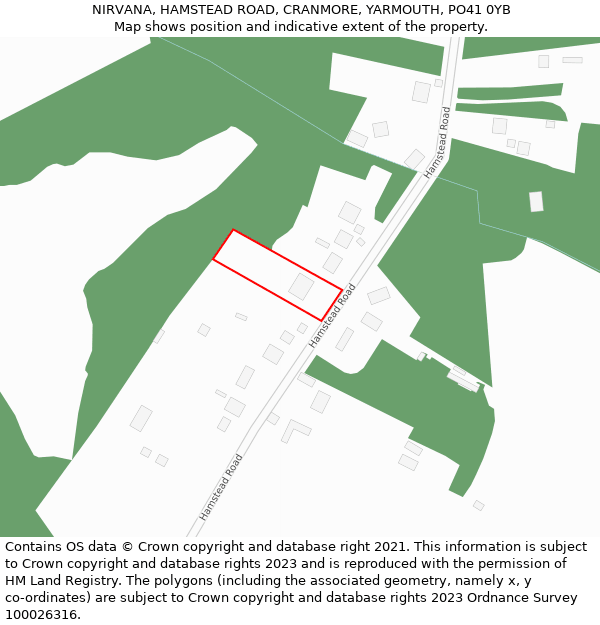 NIRVANA, HAMSTEAD ROAD, CRANMORE, YARMOUTH, PO41 0YB: Location map and indicative extent of plot