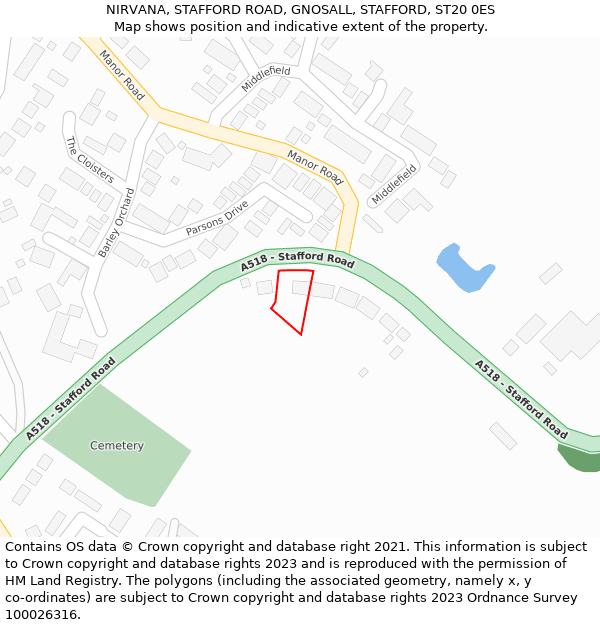 NIRVANA, STAFFORD ROAD, GNOSALL, STAFFORD, ST20 0ES: Location map and indicative extent of plot