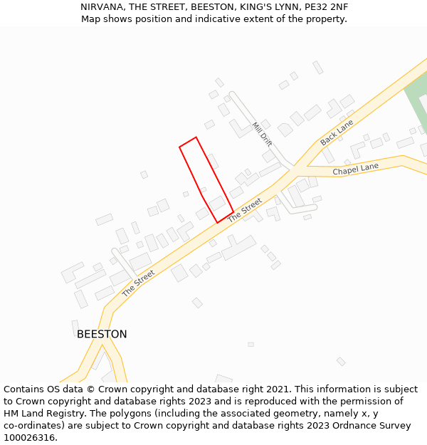 NIRVANA, THE STREET, BEESTON, KING'S LYNN, PE32 2NF: Location map and indicative extent of plot
