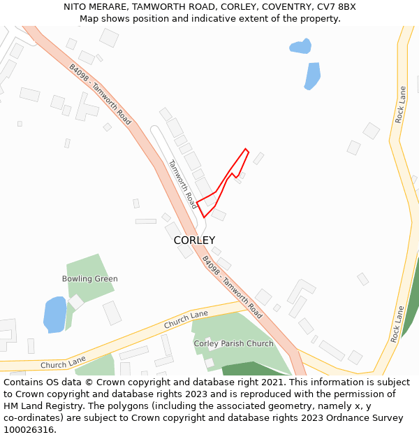 NITO MERARE, TAMWORTH ROAD, CORLEY, COVENTRY, CV7 8BX: Location map and indicative extent of plot