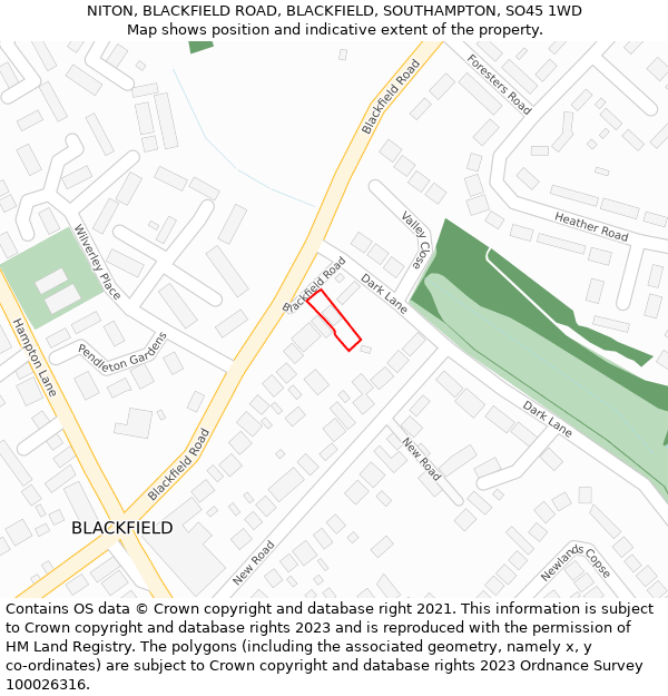 NITON, BLACKFIELD ROAD, BLACKFIELD, SOUTHAMPTON, SO45 1WD: Location map and indicative extent of plot