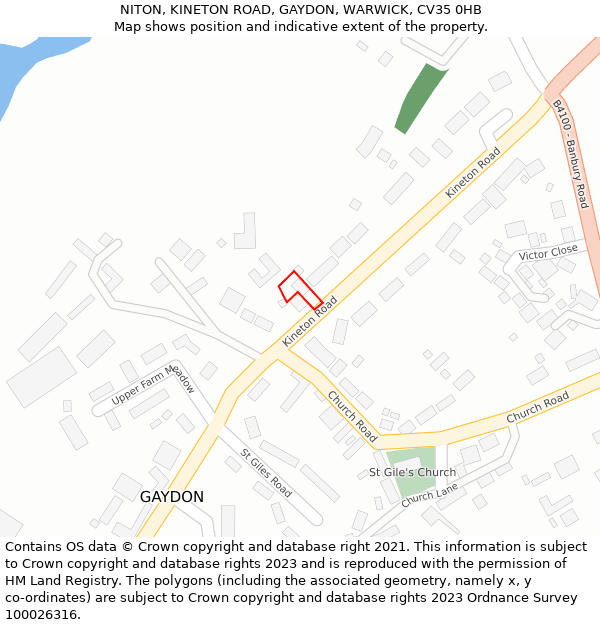 NITON, KINETON ROAD, GAYDON, WARWICK, CV35 0HB: Location map and indicative extent of plot
