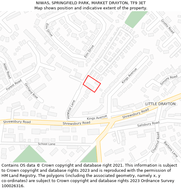 NIWAS, SPRINGFIELD PARK, MARKET DRAYTON, TF9 3ET: Location map and indicative extent of plot