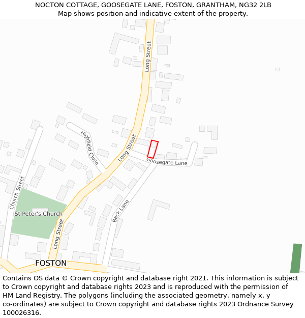 NOCTON COTTAGE, GOOSEGATE LANE, FOSTON, GRANTHAM, NG32 2LB: Location map and indicative extent of plot