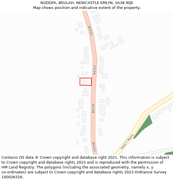 NODDFA, BEULAH, NEWCASTLE EMLYN, SA38 9QE: Location map and indicative extent of plot