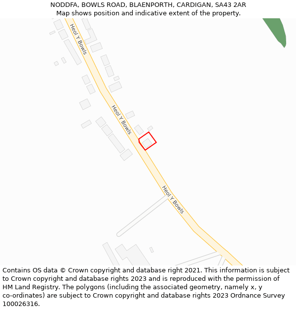 NODDFA, BOWLS ROAD, BLAENPORTH, CARDIGAN, SA43 2AR: Location map and indicative extent of plot