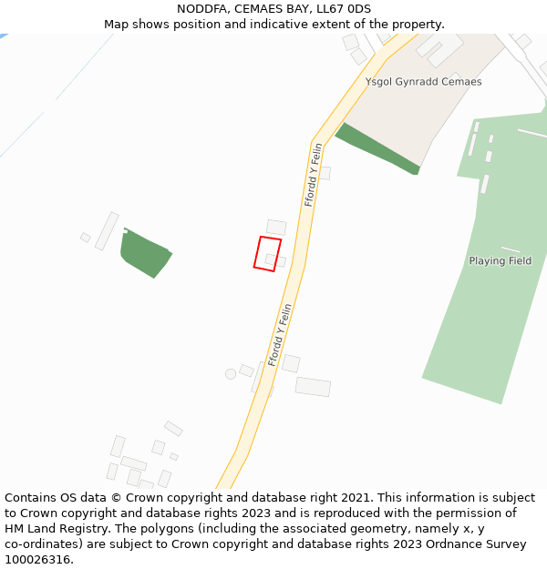 NODDFA, CEMAES BAY, LL67 0DS: Location map and indicative extent of plot