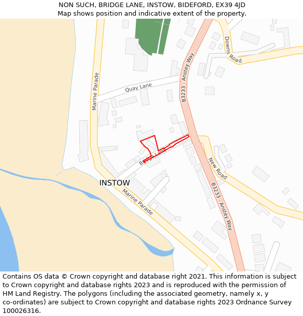 NON SUCH, BRIDGE LANE, INSTOW, BIDEFORD, EX39 4JD: Location map and indicative extent of plot