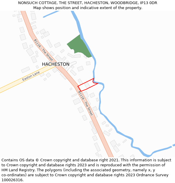 NONSUCH COTTAGE, THE STREET, HACHESTON, WOODBRIDGE, IP13 0DR: Location map and indicative extent of plot