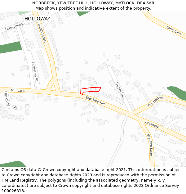 NORBRECK, YEW TREE HILL, HOLLOWAY, MATLOCK, DE4 5AR: Location map and indicative extent of plot