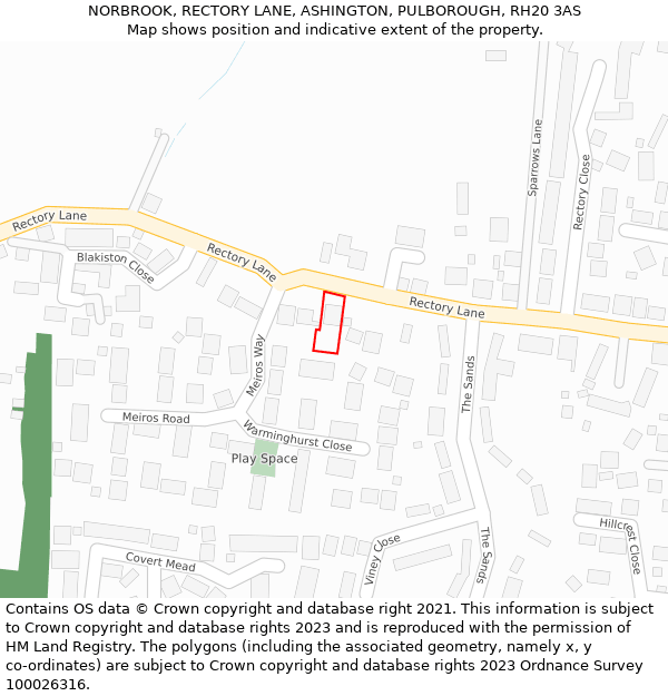 NORBROOK, RECTORY LANE, ASHINGTON, PULBOROUGH, RH20 3AS: Location map and indicative extent of plot