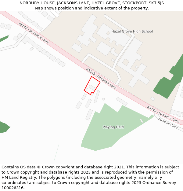 NORBURY HOUSE, JACKSONS LANE, HAZEL GROVE, STOCKPORT, SK7 5JS: Location map and indicative extent of plot