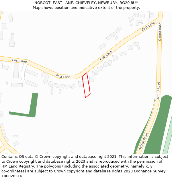 NORCOT, EAST LANE, CHIEVELEY, NEWBURY, RG20 8UY: Location map and indicative extent of plot