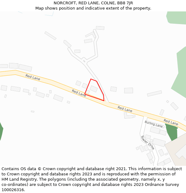 NORCROFT, RED LANE, COLNE, BB8 7JR: Location map and indicative extent of plot