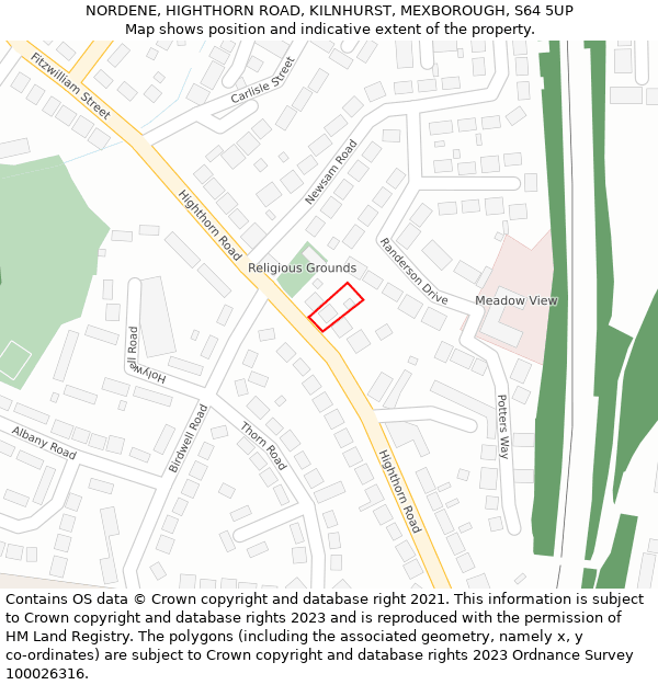 NORDENE, HIGHTHORN ROAD, KILNHURST, MEXBOROUGH, S64 5UP: Location map and indicative extent of plot