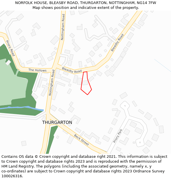 NORFOLK HOUSE, BLEASBY ROAD, THURGARTON, NOTTINGHAM, NG14 7FW: Location map and indicative extent of plot