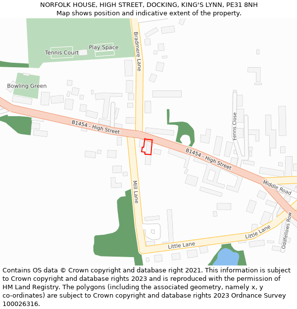 NORFOLK HOUSE, HIGH STREET, DOCKING, KING'S LYNN, PE31 8NH: Location map and indicative extent of plot