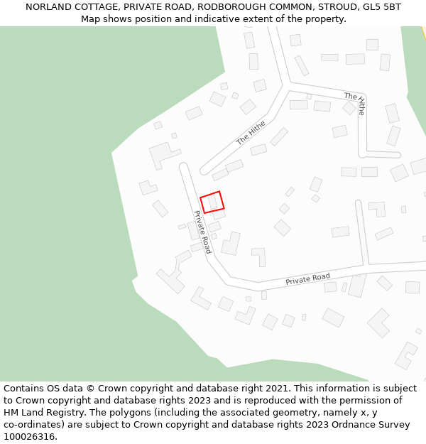 NORLAND COTTAGE, PRIVATE ROAD, RODBOROUGH COMMON, STROUD, GL5 5BT: Location map and indicative extent of plot