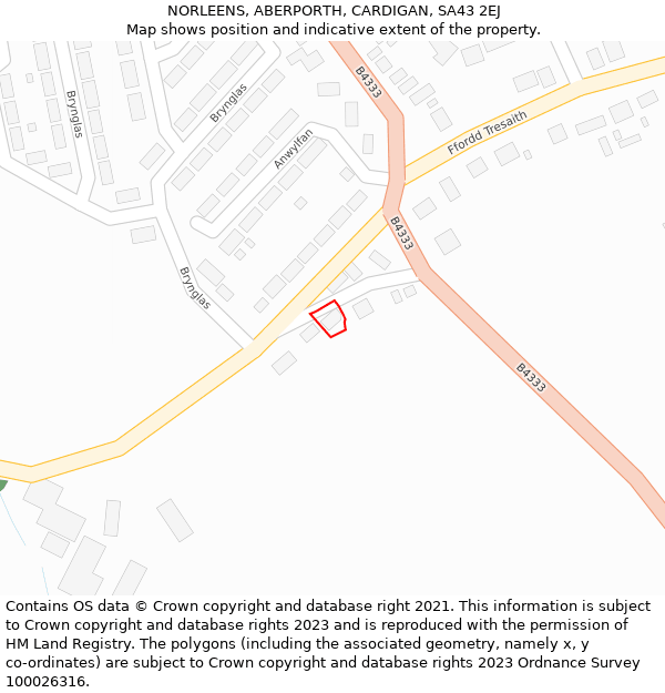 NORLEENS, ABERPORTH, CARDIGAN, SA43 2EJ: Location map and indicative extent of plot