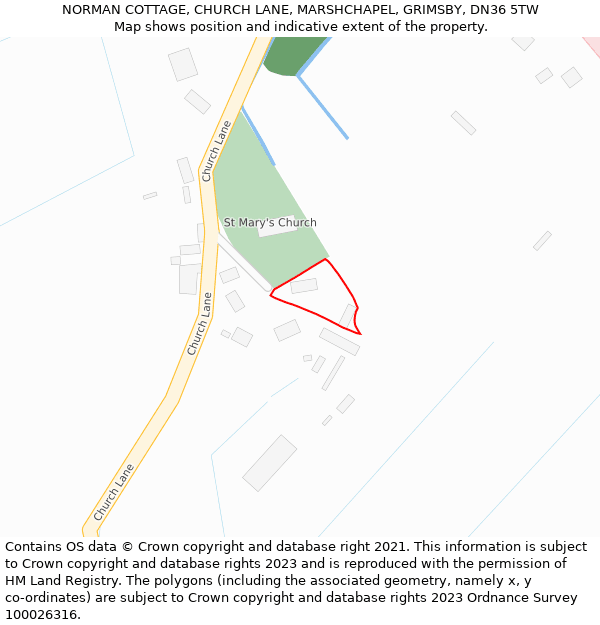 NORMAN COTTAGE, CHURCH LANE, MARSHCHAPEL, GRIMSBY, DN36 5TW: Location map and indicative extent of plot