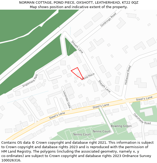 NORMAN COTTAGE, POND PIECE, OXSHOTT, LEATHERHEAD, KT22 0QZ: Location map and indicative extent of plot