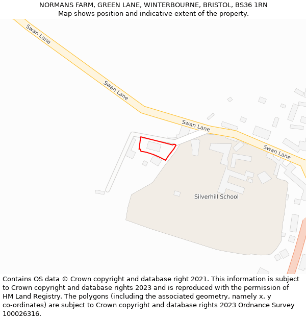 NORMANS FARM, GREEN LANE, WINTERBOURNE, BRISTOL, BS36 1RN: Location map and indicative extent of plot