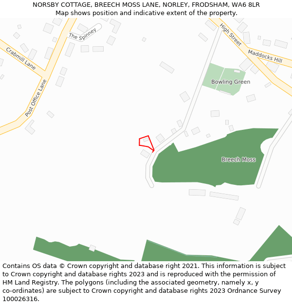 NORSBY COTTAGE, BREECH MOSS LANE, NORLEY, FRODSHAM, WA6 8LR: Location map and indicative extent of plot