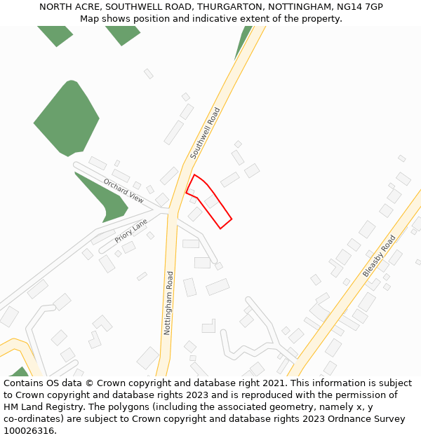 NORTH ACRE, SOUTHWELL ROAD, THURGARTON, NOTTINGHAM, NG14 7GP: Location map and indicative extent of plot