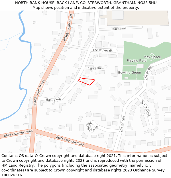 NORTH BANK HOUSE, BACK LANE, COLSTERWORTH, GRANTHAM, NG33 5HU: Location map and indicative extent of plot