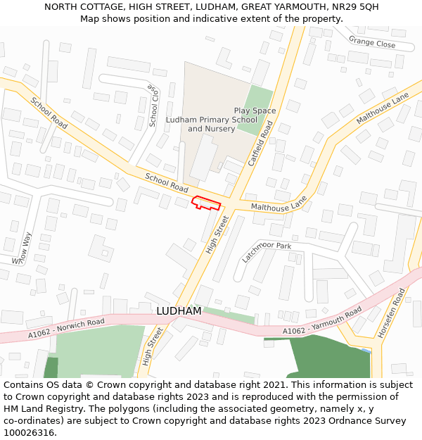 NORTH COTTAGE, HIGH STREET, LUDHAM, GREAT YARMOUTH, NR29 5QH: Location map and indicative extent of plot