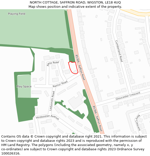 NORTH COTTAGE, SAFFRON ROAD, WIGSTON, LE18 4UQ: Location map and indicative extent of plot