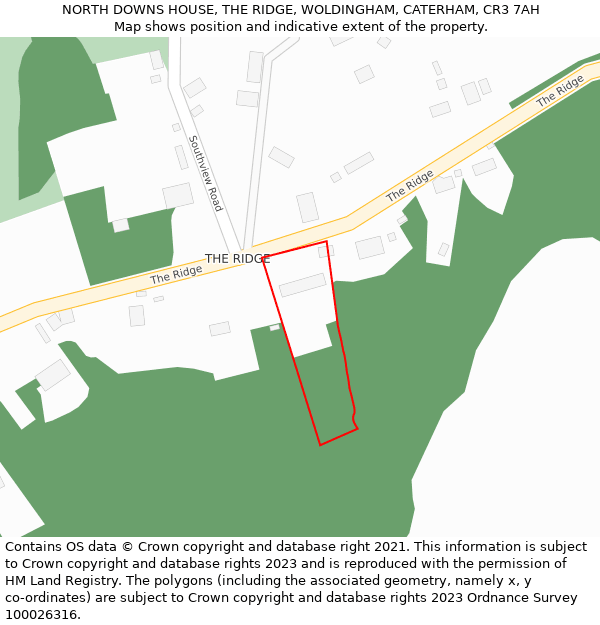 NORTH DOWNS HOUSE, THE RIDGE, WOLDINGHAM, CATERHAM, CR3 7AH: Location map and indicative extent of plot
